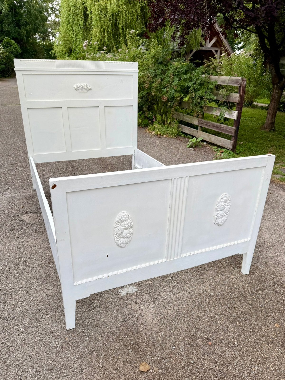 Bed brocante twijfelaar 120 breed hout wit, Antiek en Kunst, Antiek | Meubels | Bedden, Ophalen