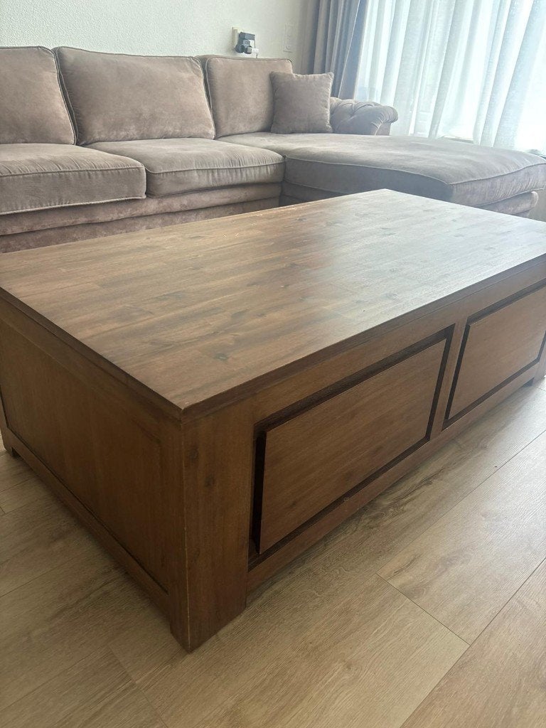Salontafel met 4 Lades acaciahout, Ophalen, 50 – 75, Gebruikt, 100 tot 150 cm