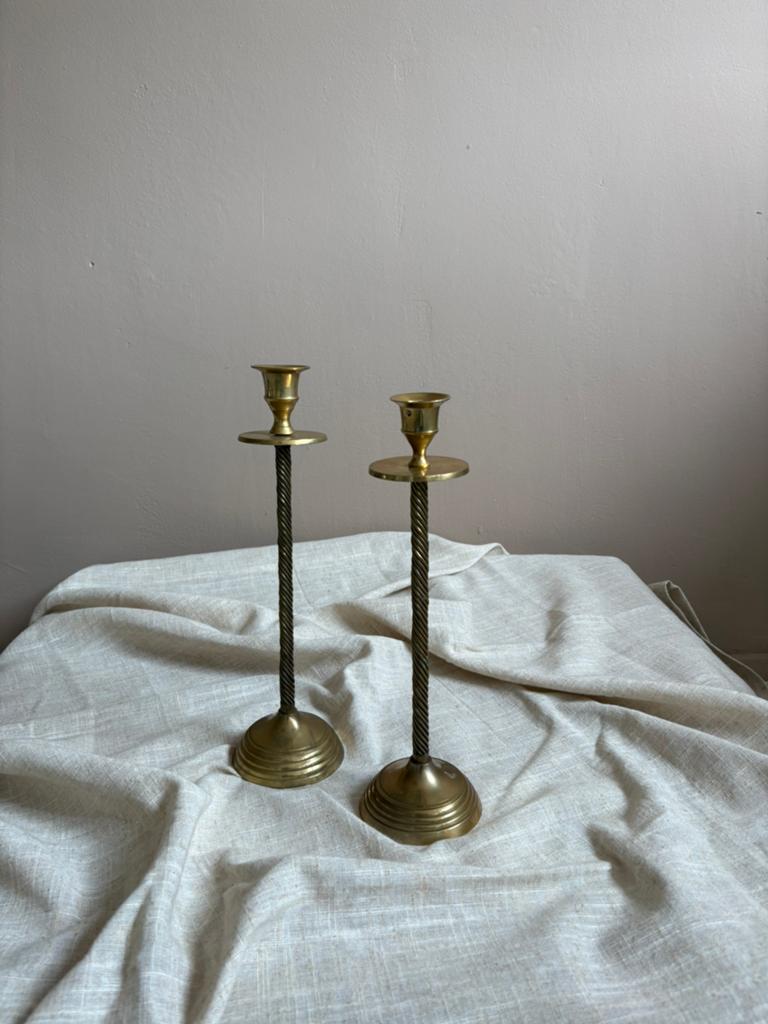 Vintage set van 2 messing kandelaars, Ophalen of Verzenden, Koper of Brons