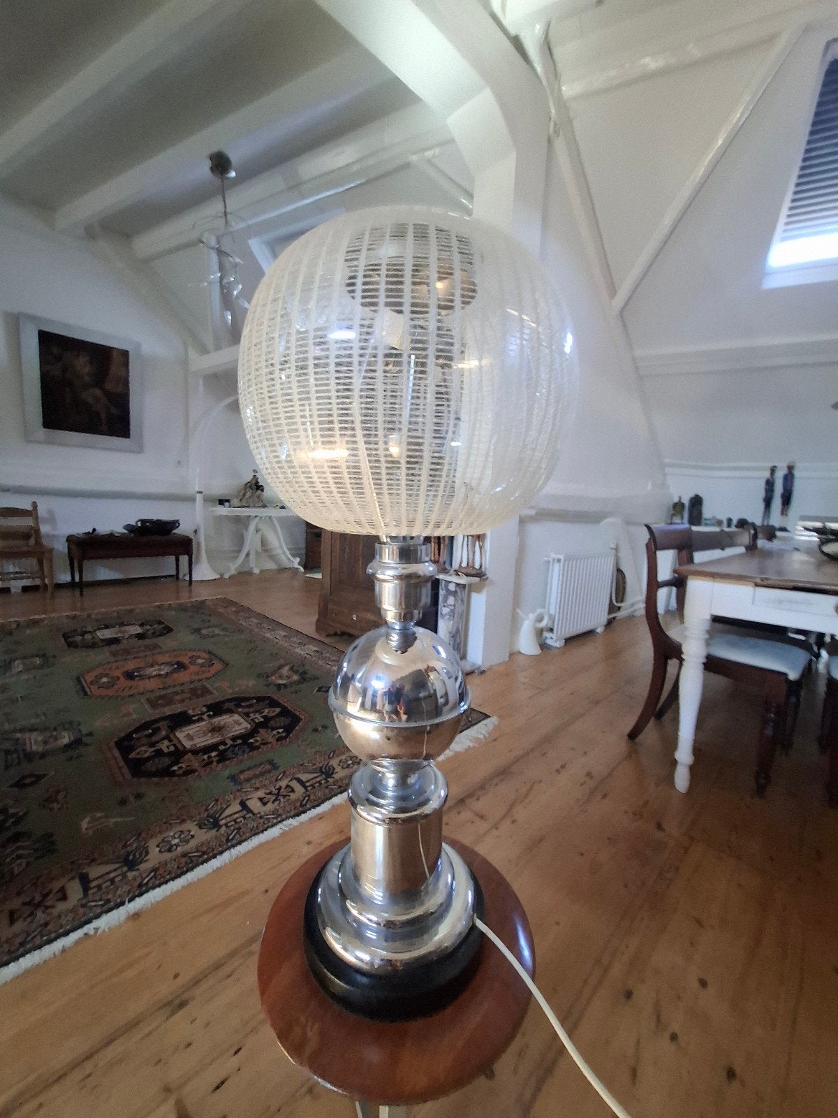 Vintage Carlo Nason Tafellamp met Muranoglas en Chroom, Ophalen of Verzenden