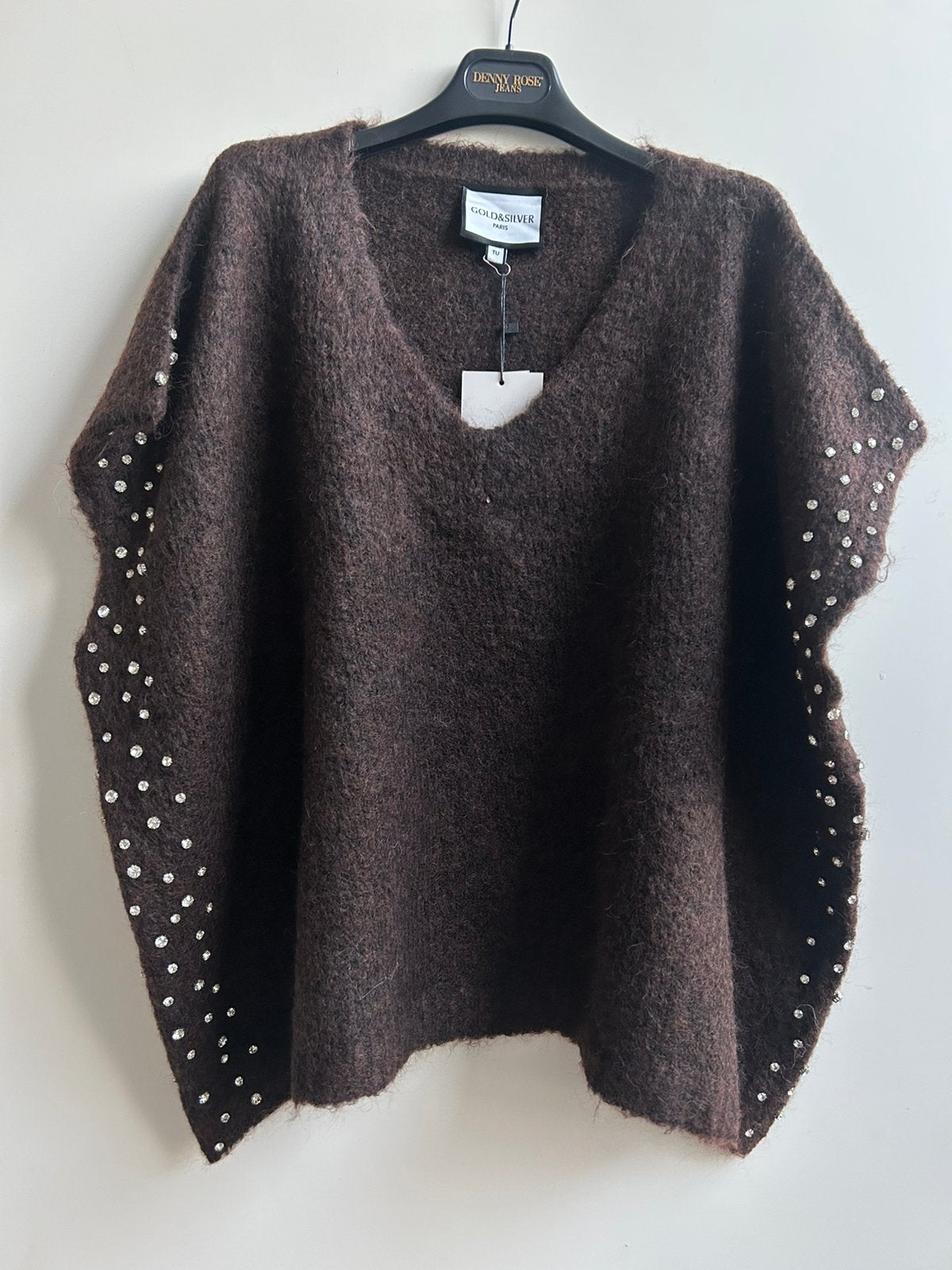GOLD AND SILVER mouwloze oversized trui bruin met strass TU, Parijs, Nieuw, Ophalen of Verzenden, Gold and Silver