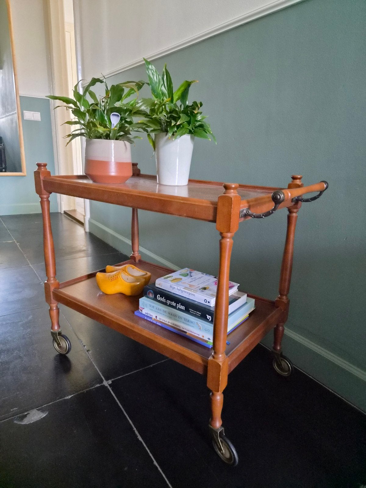 Vintage retro drankentrolley / plantentafel op wielen, Ophalen
