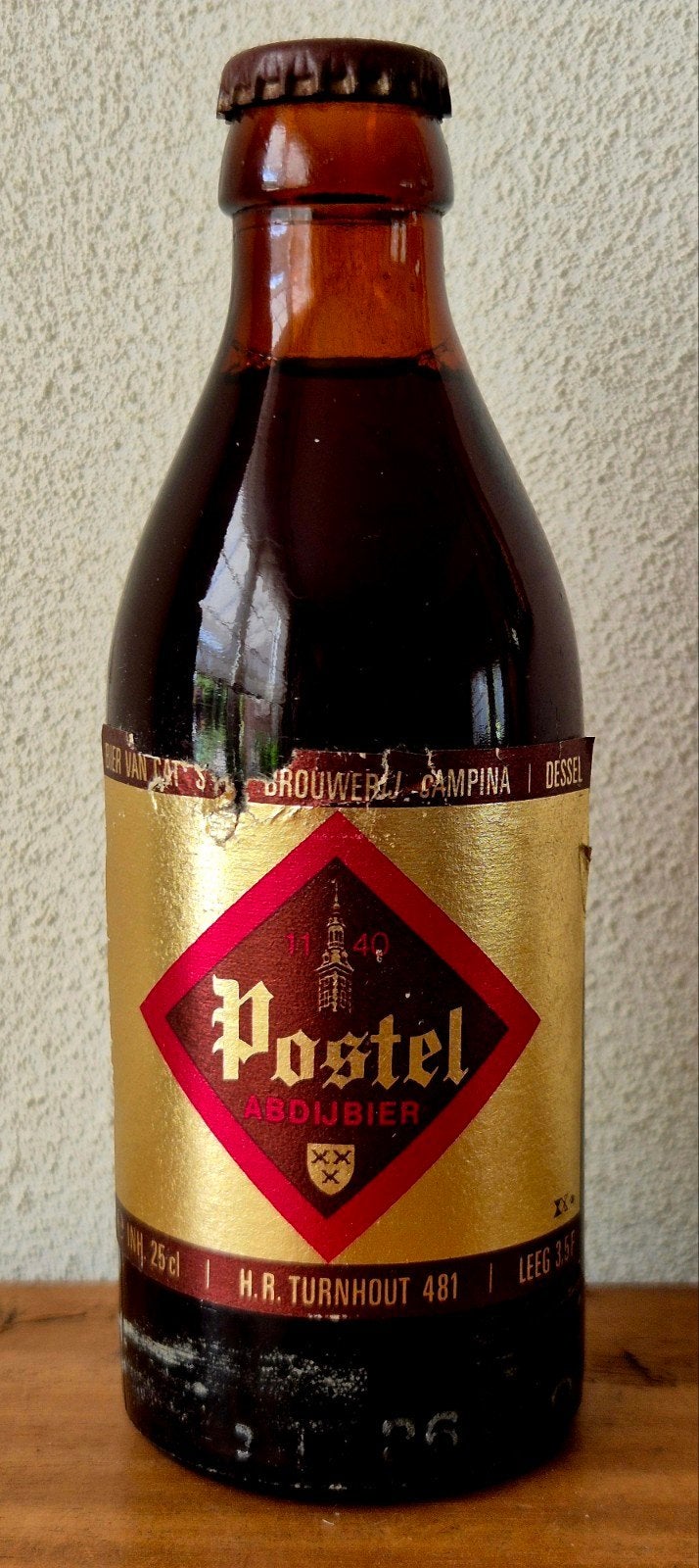 Vintage flesje Postel Abdij bier (Dubbel) Dessel en Turnhout, Ophalen of Verzenden, Zo goed als nieuw, Flesje(s), Overige merken