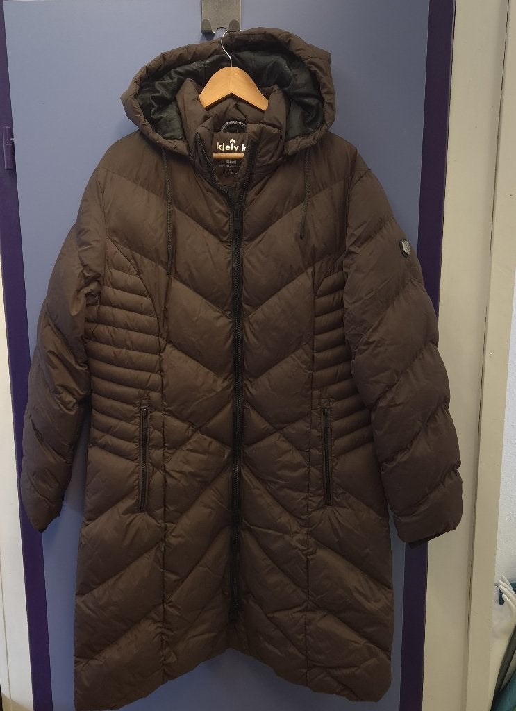 Kjelvik Anja lange gewatteerde winterjas bruin maat 46 52274, Kleding | Dames, Bruin, Maat 46/48 (XL) of groter, Onbekend, Ophalen of Verzenden