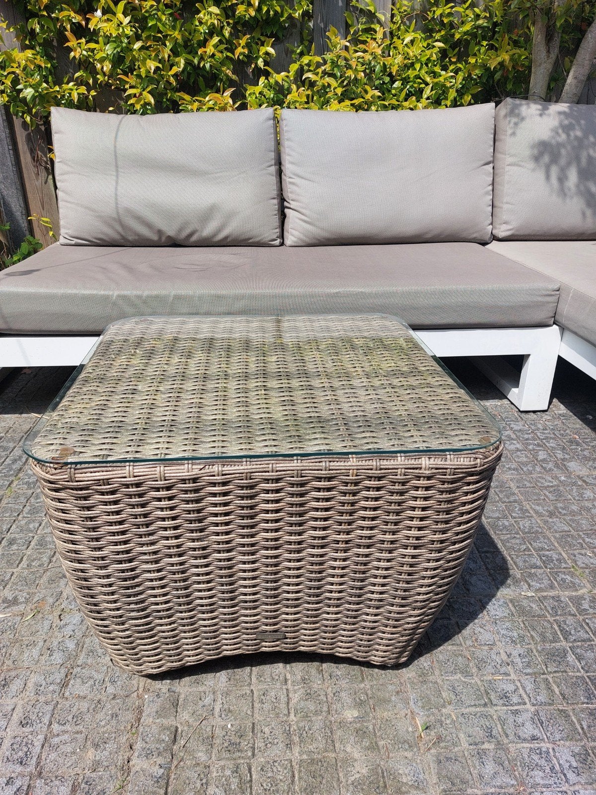 BuitenHof Wicker Salontafel met Glazen Blad, Ophalen, Rechthoekig, Wicker