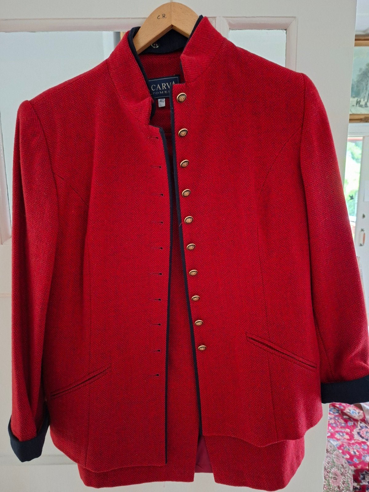 Mantelpak rood 40 /42 Scarva, Ophalen of Verzenden, Zo goed als nieuw, Maat 42/44 (L), Rood