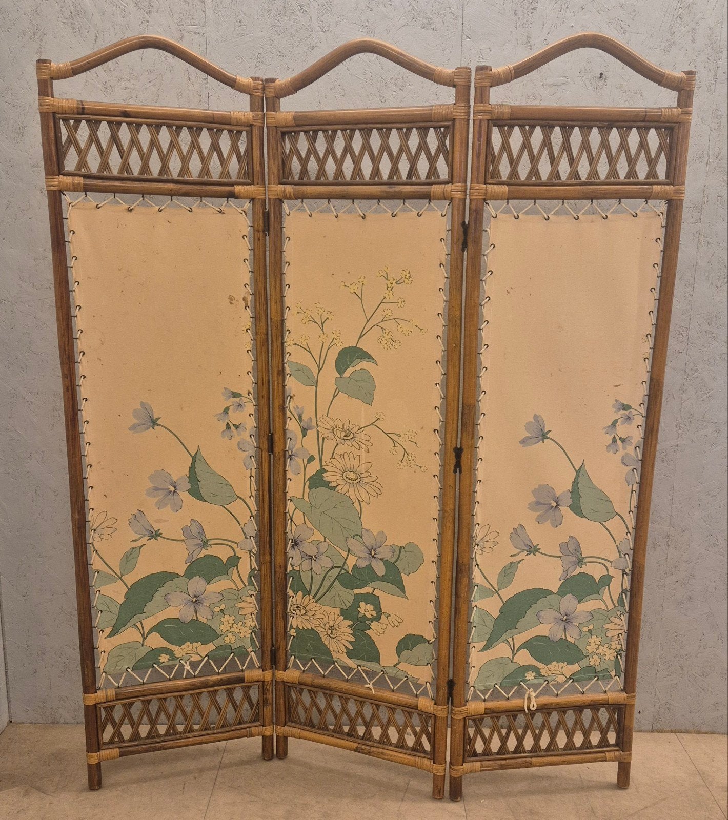 Vintage rotan kamerscherm 3-delig jaren 70, Ophalen, Hout, Gebruikt, Beige