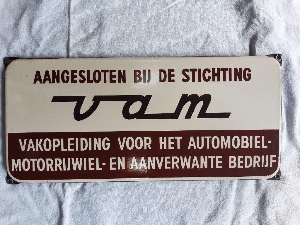 orgineel emaille bord jaren 50 vam in superstaat,langcat bus, Ophalen of Verzenden