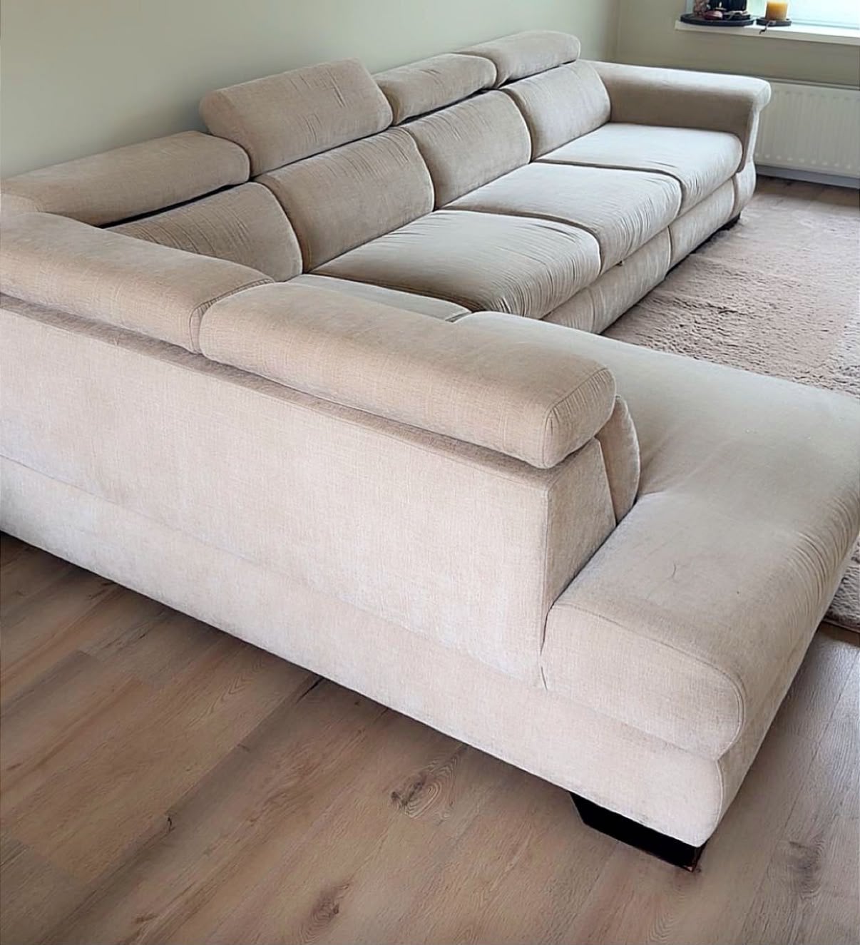 Luxe beige hoekbank, Ophalen of Verzenden, Zo goed als nieuw, Vierpersoons of meer, Stof