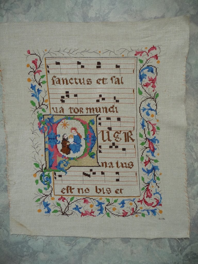 Borduurwerk "Fanctus et fal...", Ophalen of Verzenden, Gebruikt, Handborduren, Onderdeel of Toebehoren