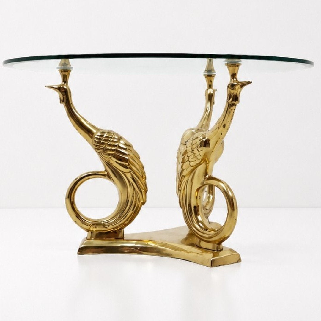 Vintage Salontafel Messing Vogels Willy Daro Stijl 70s, Ophalen, Minder dan 55 cm, Gebruikt, Rond