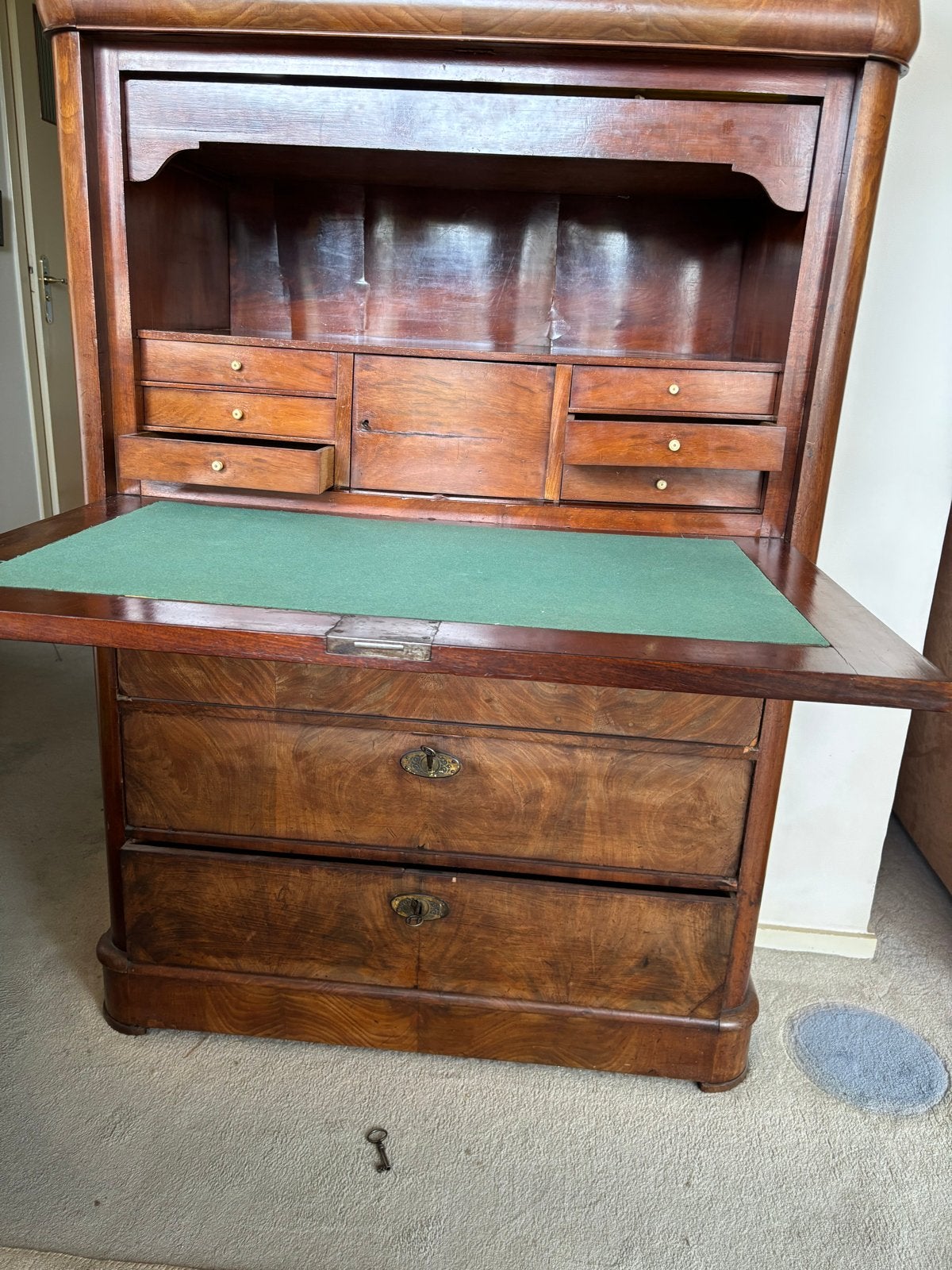 Antiek secretaire bureau met lade en opbergruimte, Ophalen