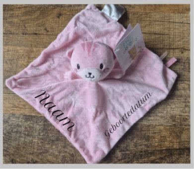 Gepersonaliseerd knuffeldoekje met naam en geboortedatum, Ophalen of Verzenden, Nieuw, Kraamcadeau