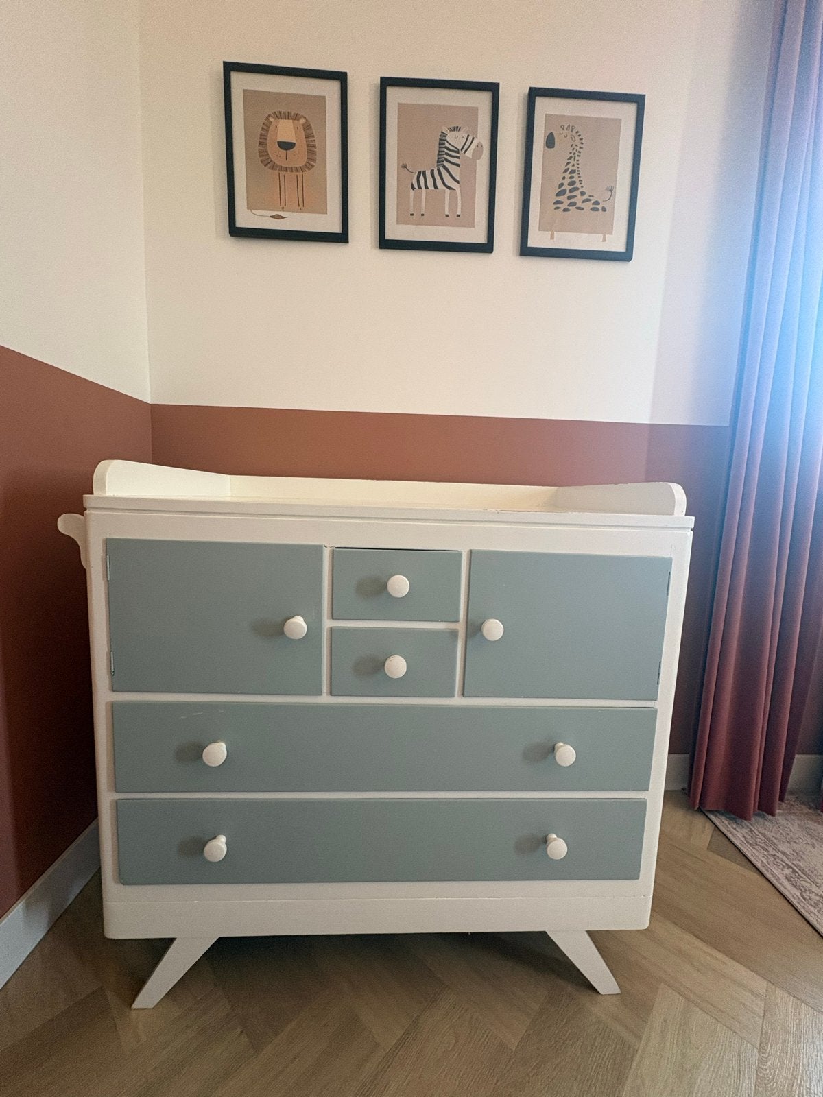 Vintage Commode met Bladvergroter - Groenig/Wit, Ophalen, Gebruikt, 50 tot 70 cm, 100 cm of meer