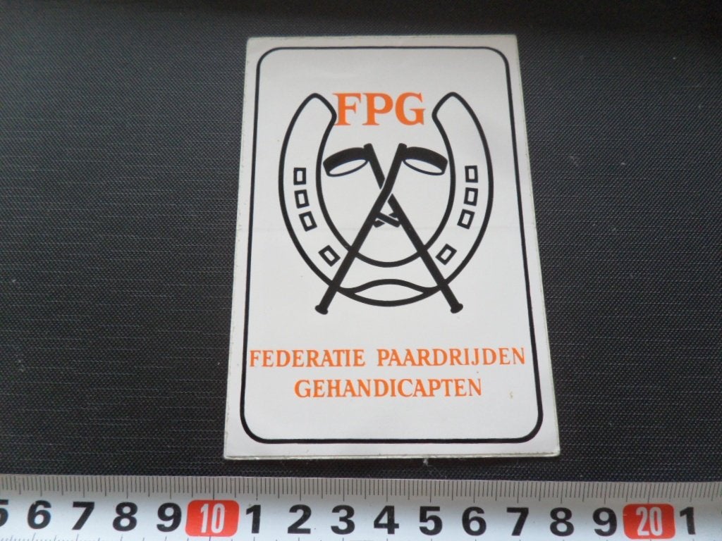 sticker FPG Federatie Paardrijden Gehandicapten, Verzamelen, Ophalen, Zo goed als nieuw