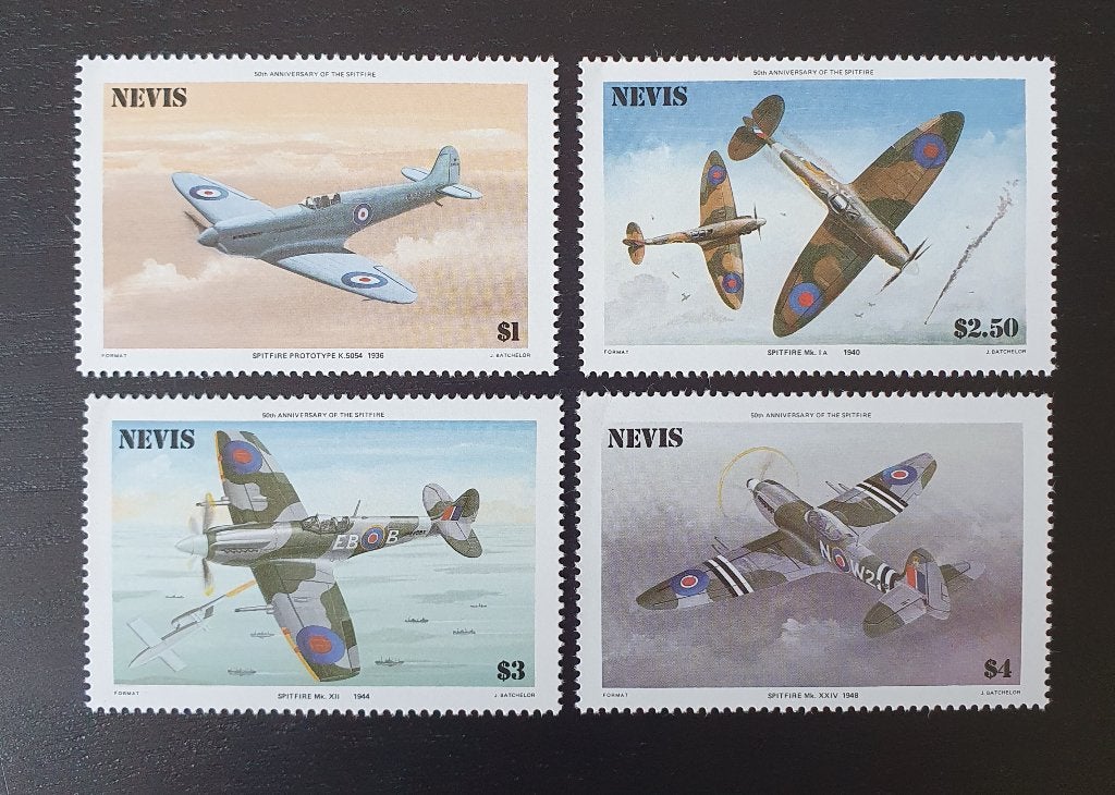 Nevis 1986 Spitfire Vliegtuigen Michel 360-363 postfris, Verzenden, Postfris, Vliegtuigen