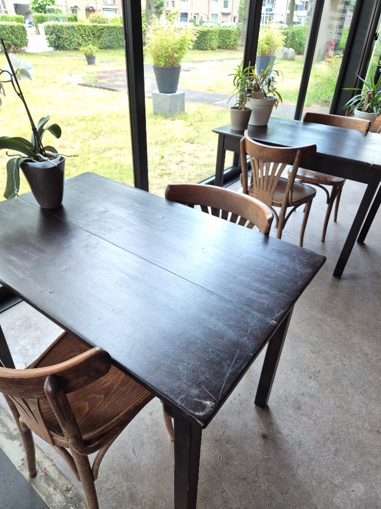 bruine tafels en stoelen, Huis en Inrichting, Tafels | Eettafels, Ophalen, Gebruikt, 200 cm of meer, 50 tot 100 cm