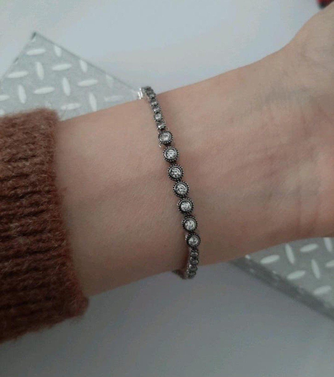 925 sterling zilveren armband met zirkonen, Sieraden, Tassen en Uiterlijk, Armbanden, Verzenden, Zo goed als nieuw, Zilver, Zilver