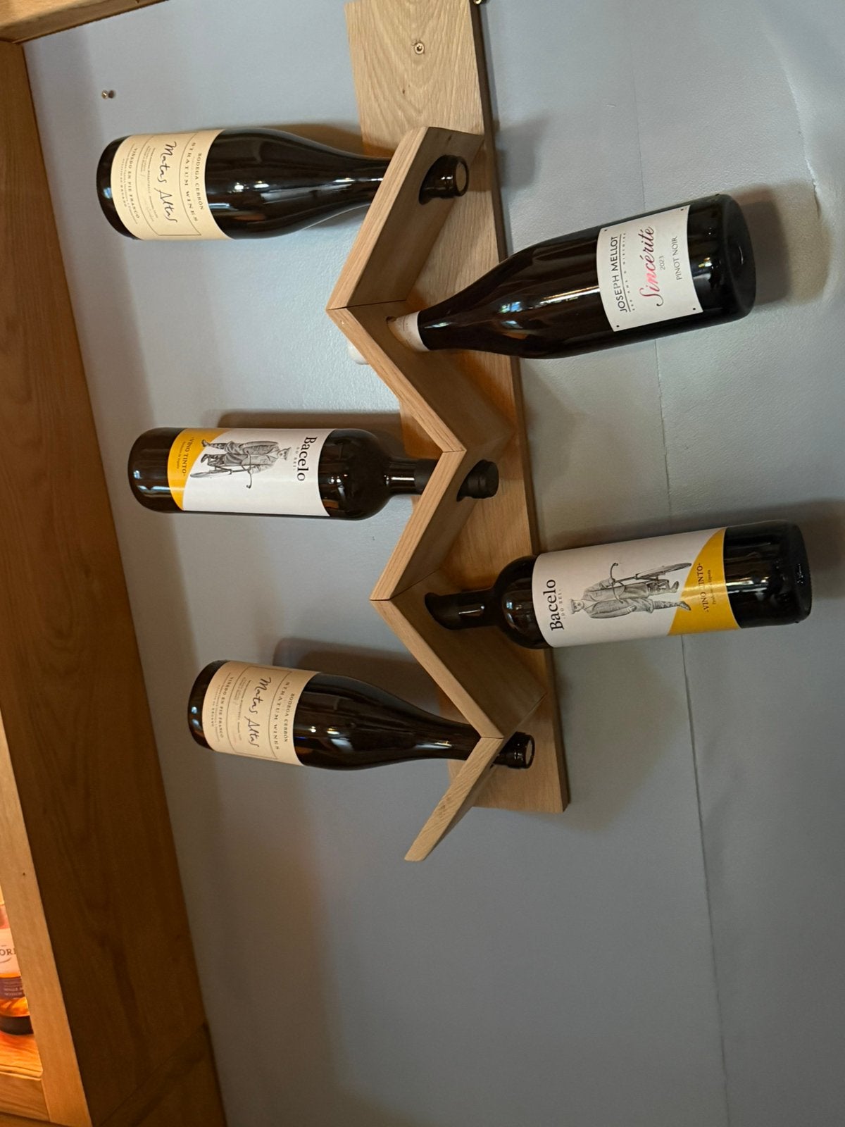 Uniek handgemaakt wijnrek – gerecycled eikenhout 5 flessen, Huis en Inrichting, Ophalen, 50 – 75, 5 tot 15 flessen, Nieuw