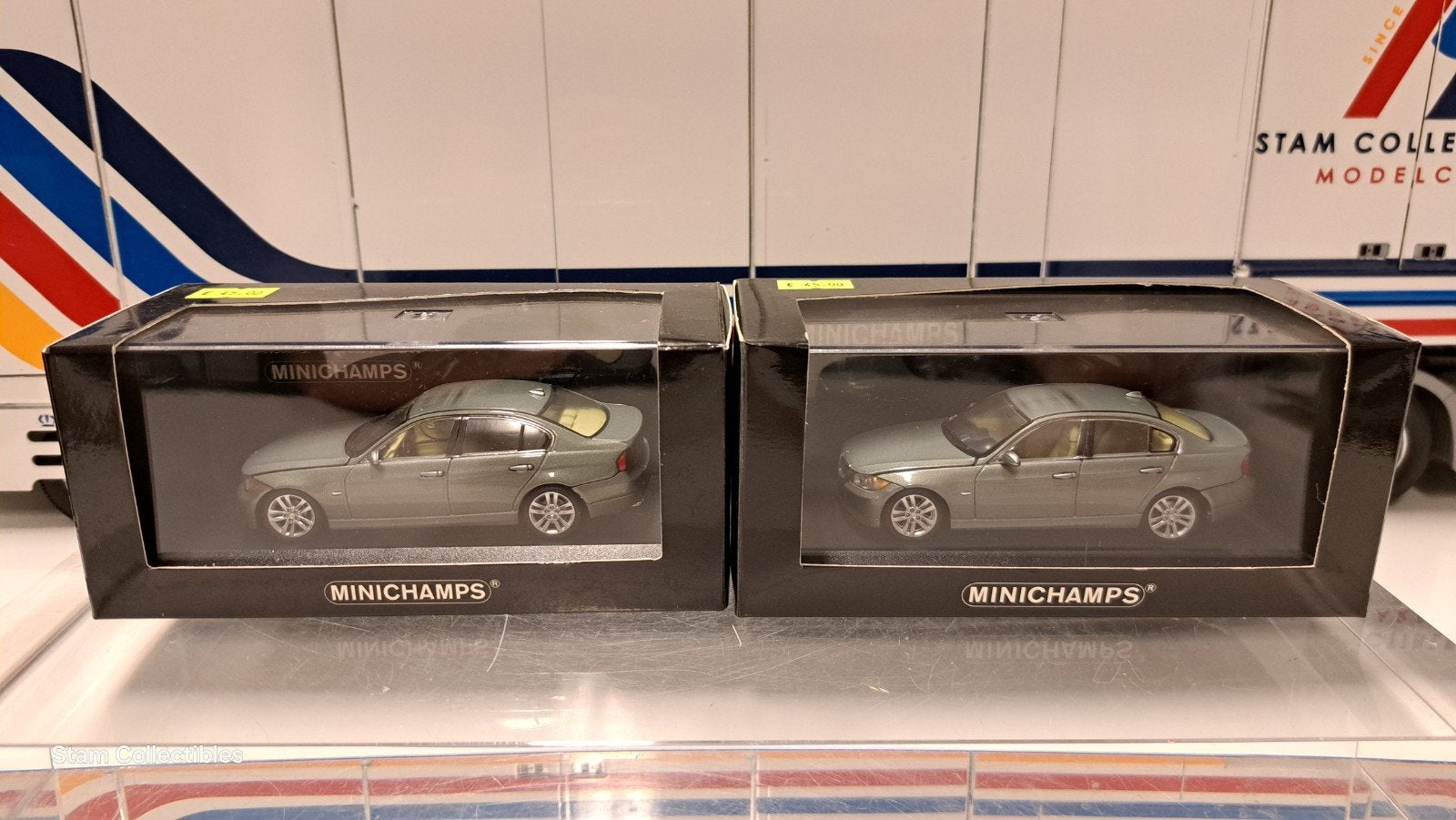 Minichamps BMW 3-Serie E90 Sedan Grey / Green Metallic, Hobby en Vrije tijd, Gebruikt, Auto, Ophalen of Verzenden, MiniChamps