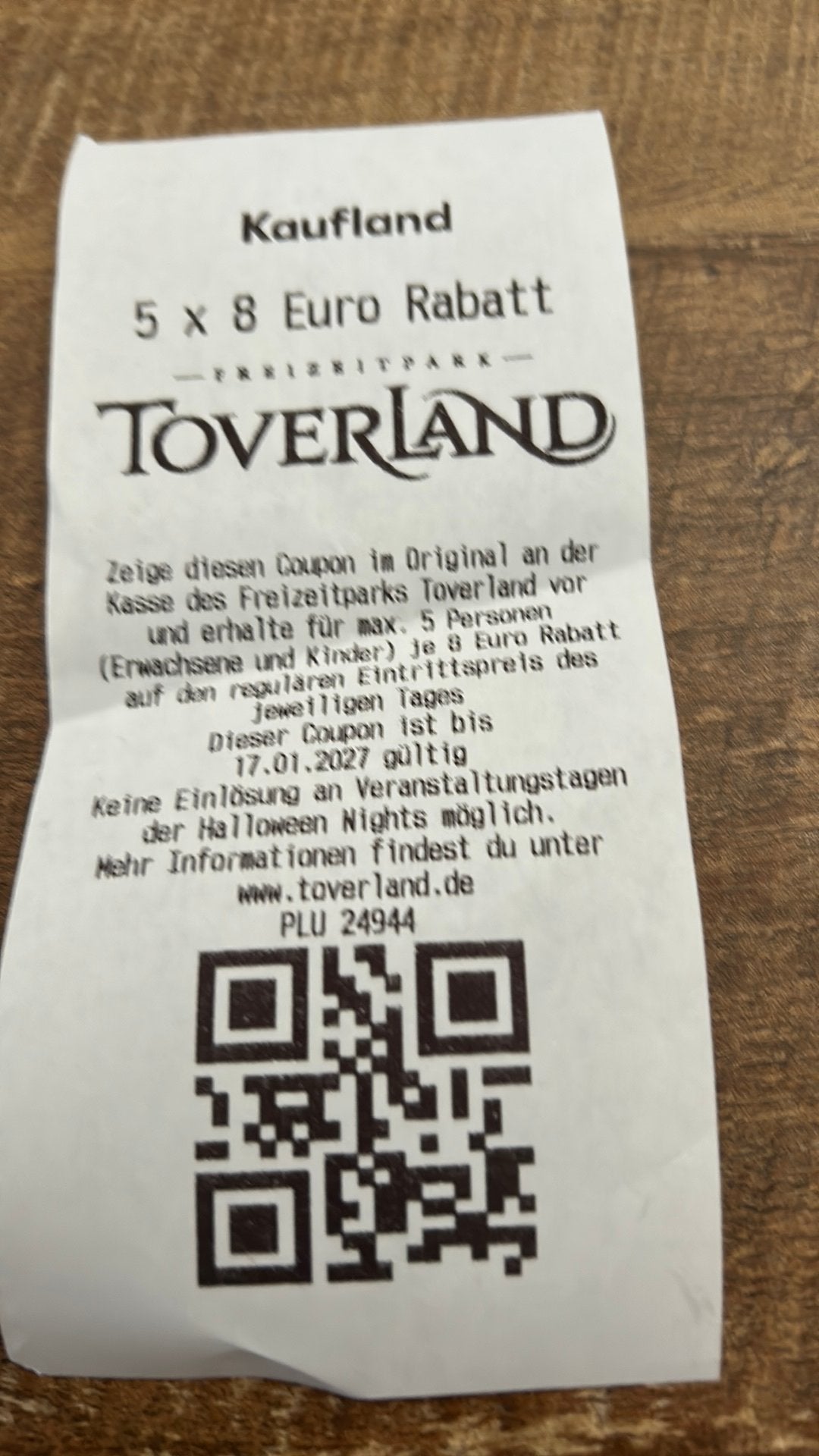 Toverland 5x8 Euro korting, Ophalen of Verzenden, Winkel, Super of Benzinepomp, Zegels, Bonnen of Punten