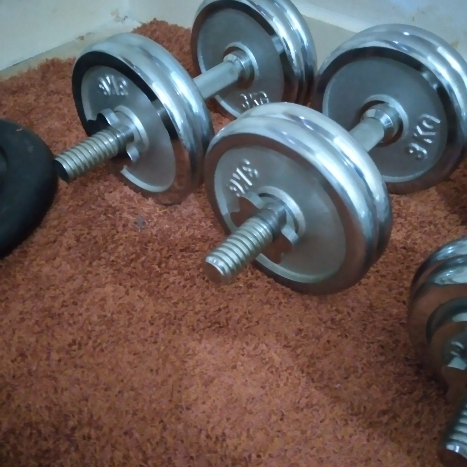 halters 2x 15 kilo chroom, Sport en Fitness, Ophalen, Zo goed als nieuw, Halterset