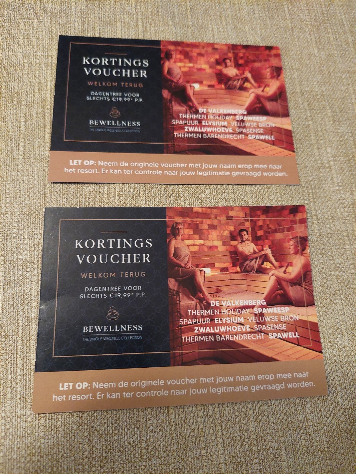 2 kortingsvouchers voor sauna, voor 2 personen, dagentree 20, Ophalen of Verzenden, Nieuw, Complete sauna