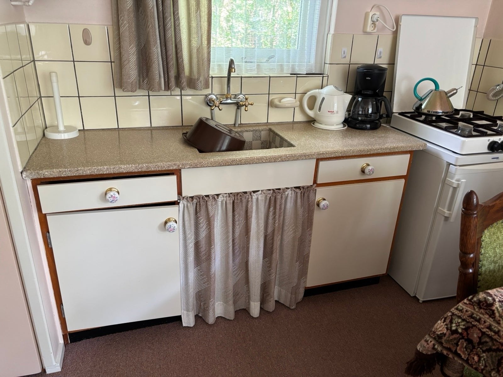 Compacte keuken met spoelbak en opbergruimte, Ophalen, Gebruikt, Enkelwandige keuken, Kunststof