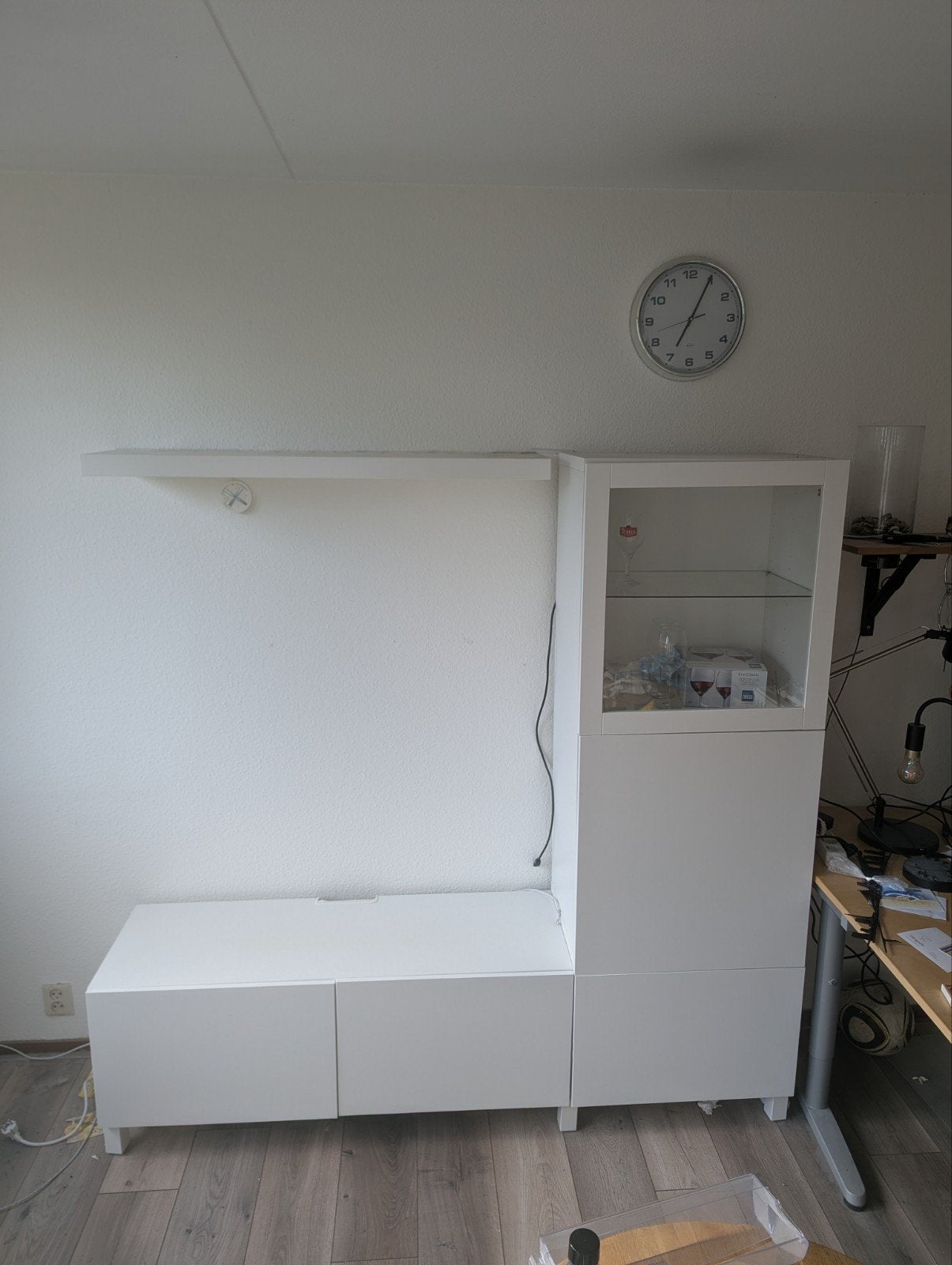 Witte TV-meubel met opbergkast 180b x 177h x 42d, Ophalen, Gebruikt, Glas, 150 tot 200 cm