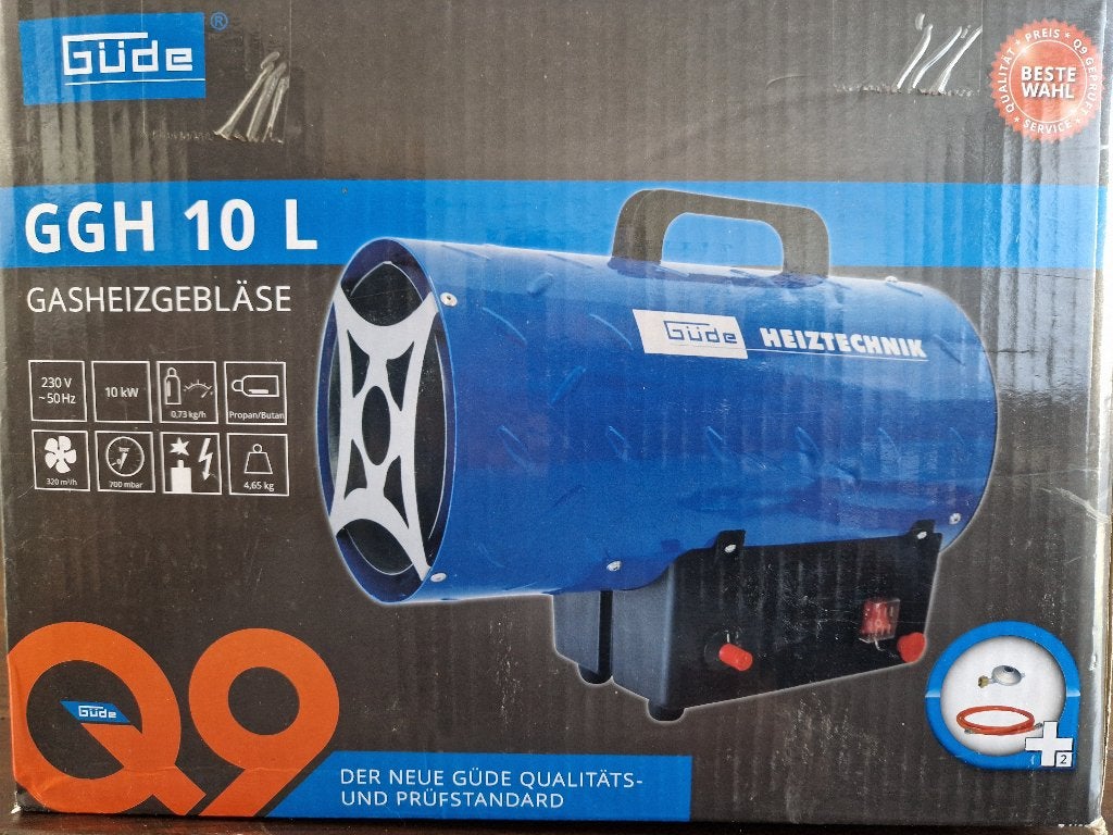 Güde GGH 10 L Gas heteluchtkanon met drukreductie, Doe-het-zelf en Verbouw, Ophalen, 30 tot 80 cm, Kachel, Minder dan 60 cm
