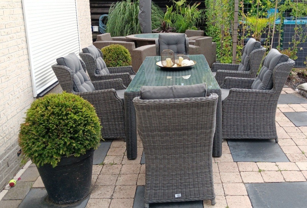 Grote luxe wicker tuinset diningset 6 persoons, Tuin en Terras, Ophalen, 6 zitplaatsen, Zo goed als nieuw, Wicker