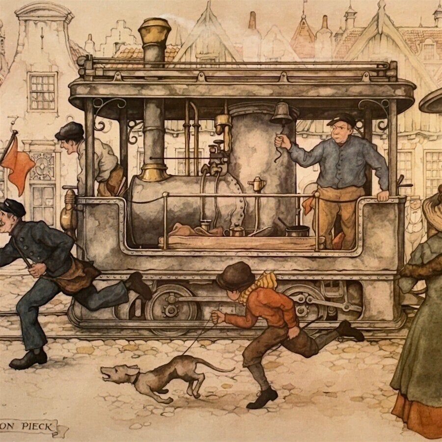 Anton Pieck (1895-1987) - 'Stoomtram', Ophalen of Verzenden