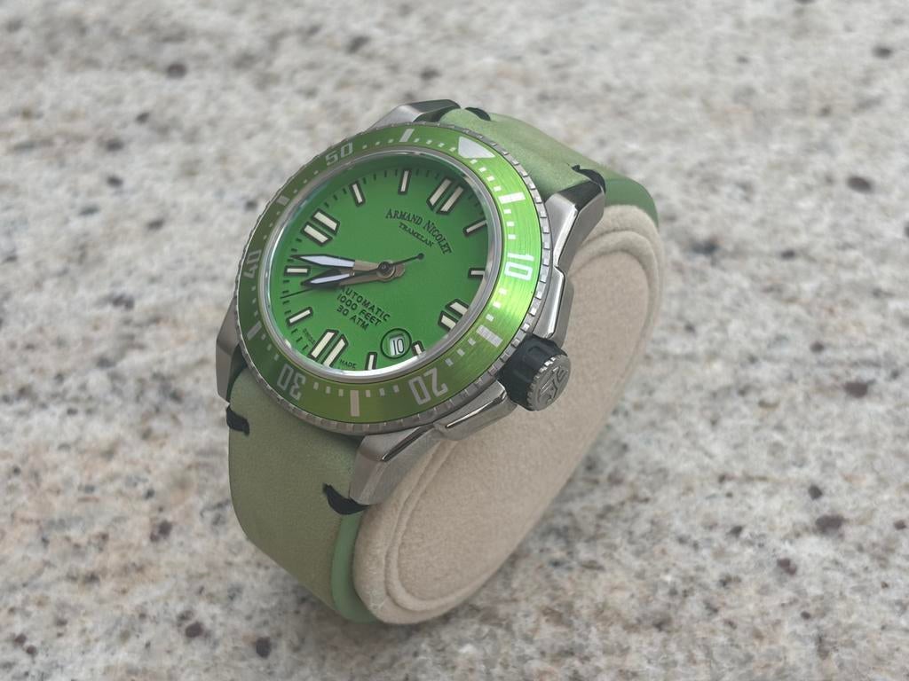 Armand Nicolet JSS Zwitsers Horloge | Automaat | Saffier, Overige merken, Leer, Staal, Polshorloge