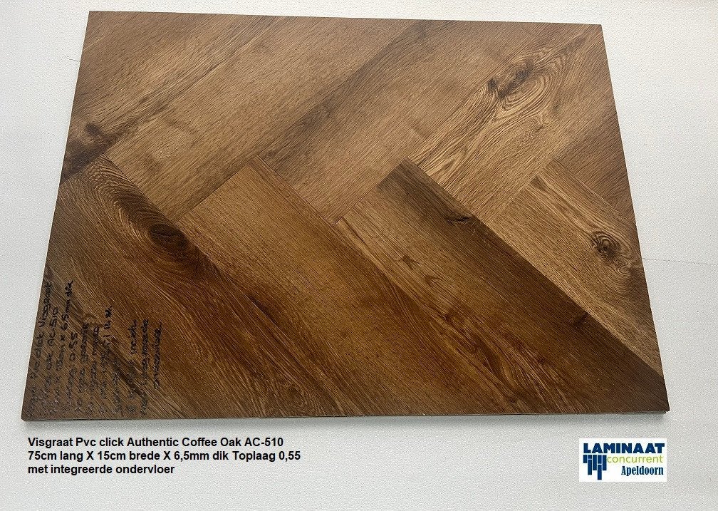 Visgraat Pvc click Coffee Oak met integreerde ondervloer, Bruin, 75 m² of meer, Nieuw, Ophalen of Verzenden