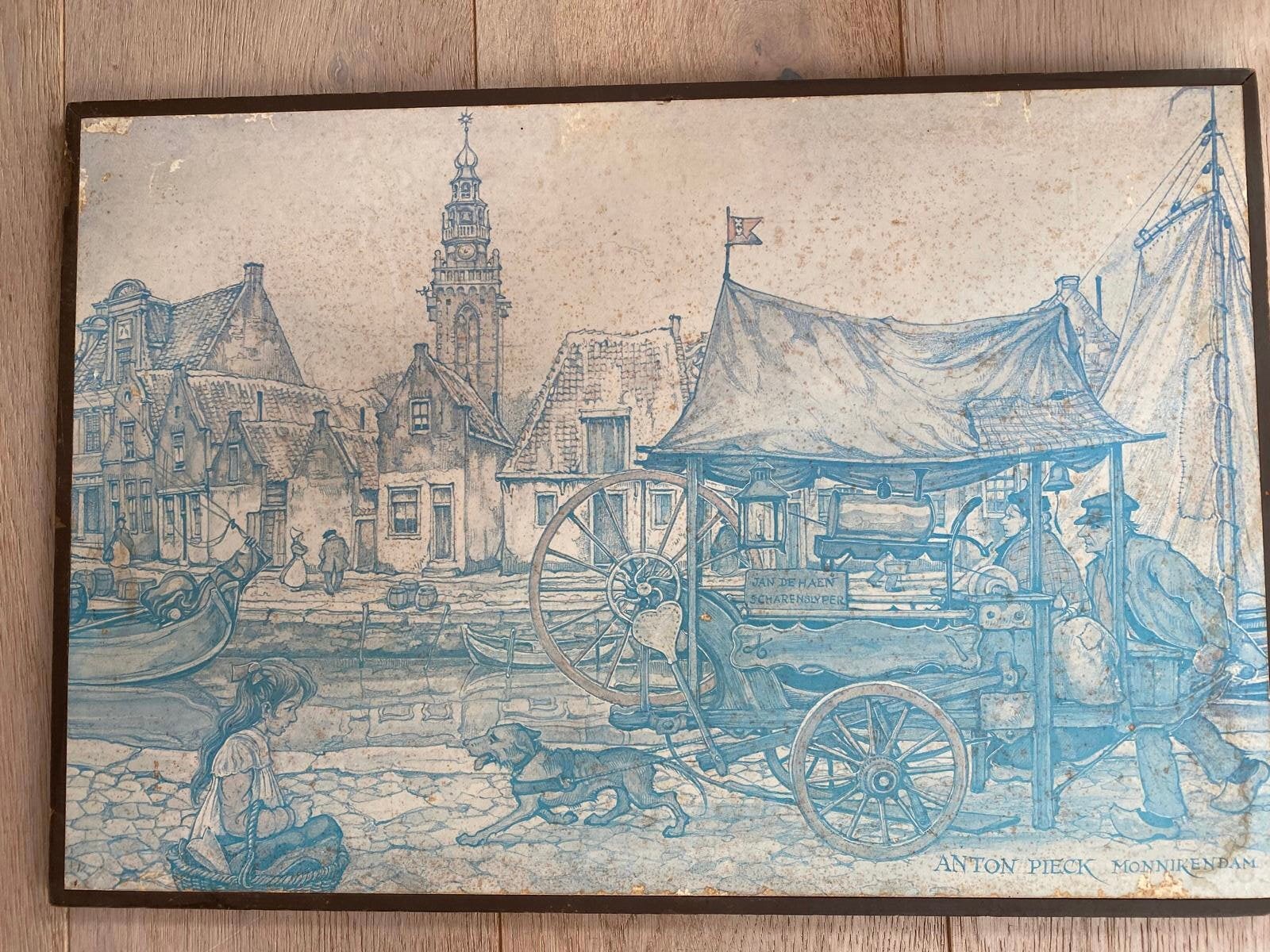 Anton Pieck Monnikendam Scharenslijper Print, Gebruikt, Oorspronkelijke maker, Ophalen of Verzenden, Print
