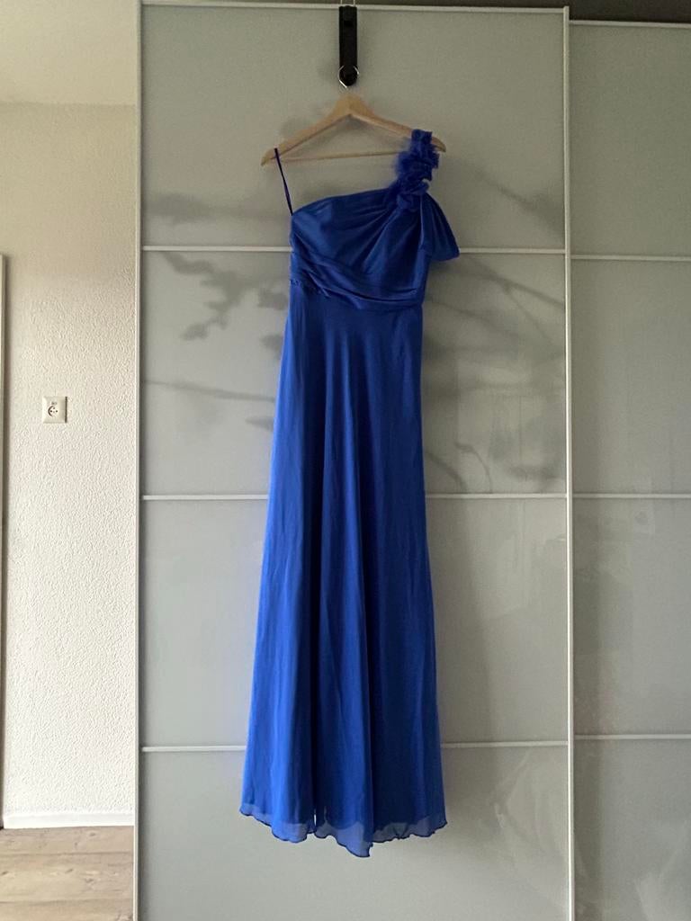 Blauwe Strapless Galajurk met Schouderdetail, Galajurk, Blauw, Ophalen of Verzenden, Maat 36 (S)