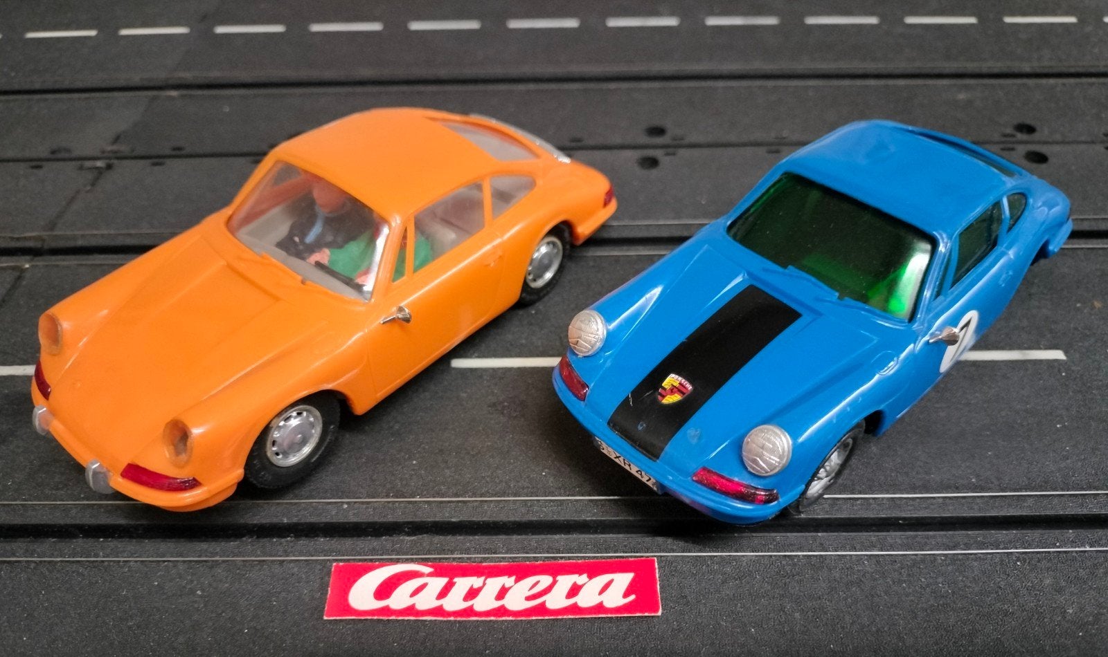 Carrera Universal raceduo Porsches 911 blauw & oranje+licht., Ophalen of Verzenden, Elektrisch, Carrera