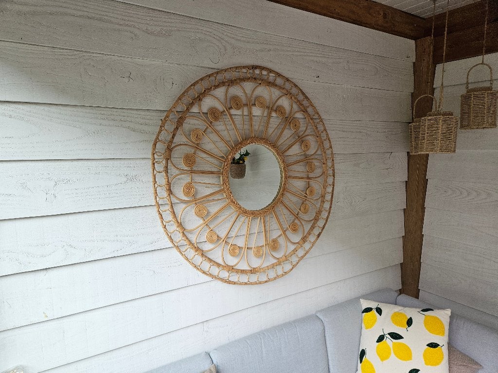 Rotan spiegel Ibiza Style, Huis en Inrichting, Woonaccessoires | Spiegels, Ophalen, Rond, Zo goed als nieuw, 75 tot 100 cm