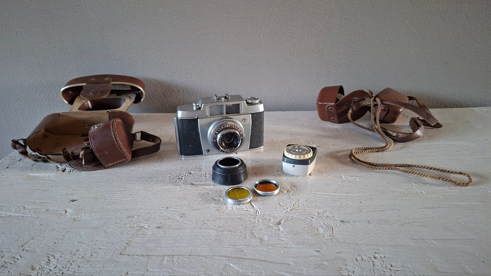 Vintage Agfa Silette Pronto (1956) met accessoires, Ophalen of Verzenden, Gebruikt, Compact, Overige Merken