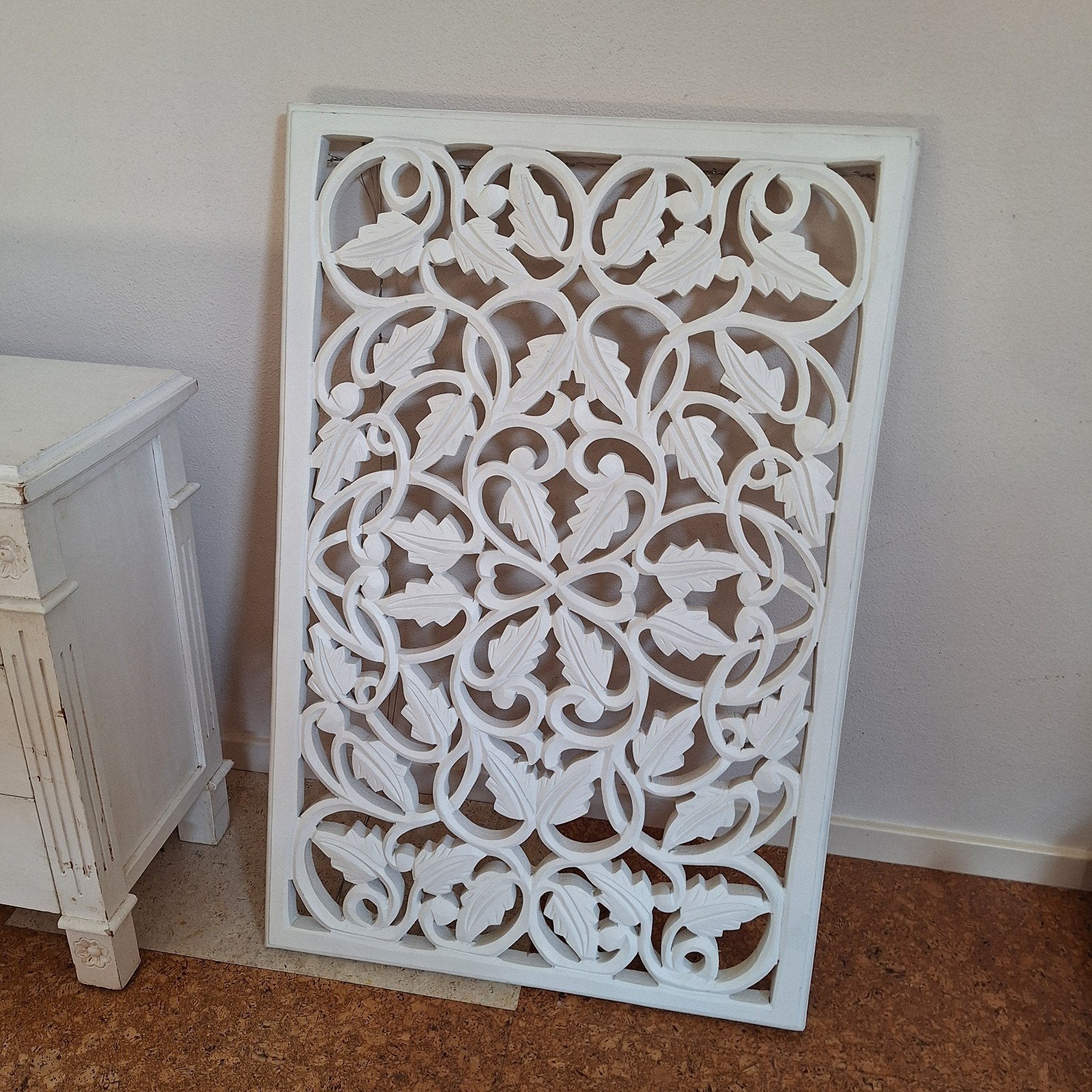 Decoratief Wandpaneel - Wit Houtsnijwerk, Huis en Inrichting, Woonaccessoires | Wanddecoraties, Ophalen, Gebruikt, 90 cm, Hout