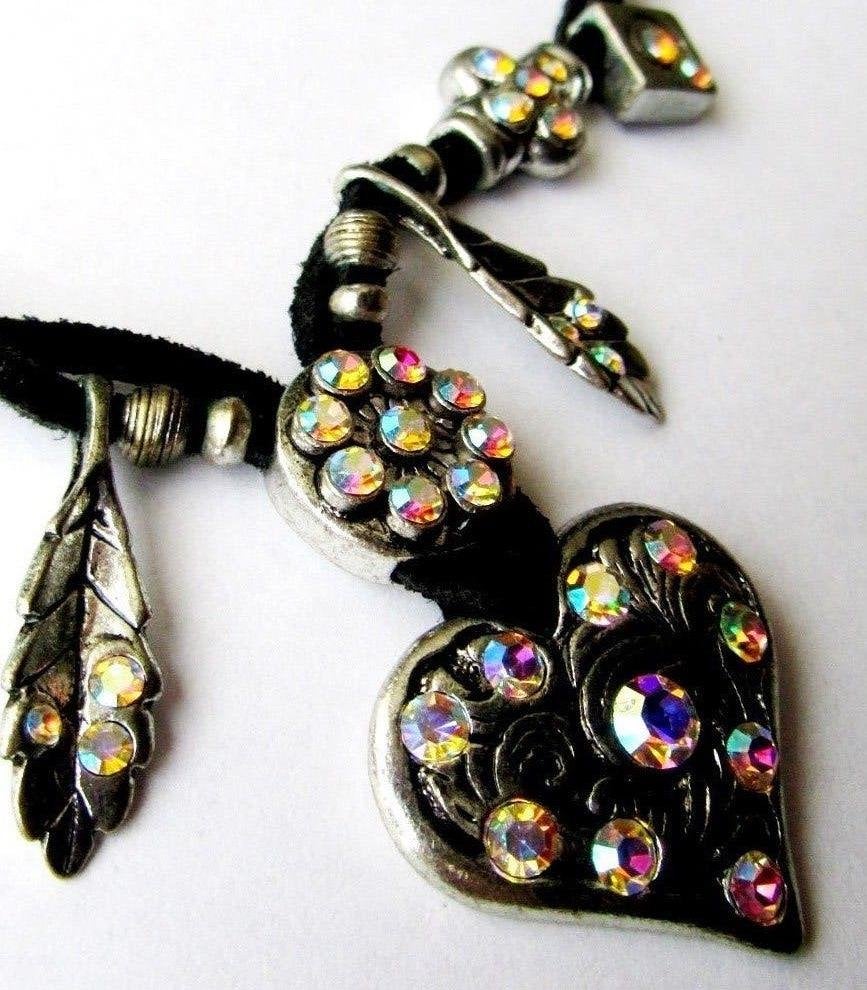 Prachtige Vintage Aurora Borealis kristal ketting verzilverd, Overige materialen, Verstelbaar, Overige kleuren, Verzenden