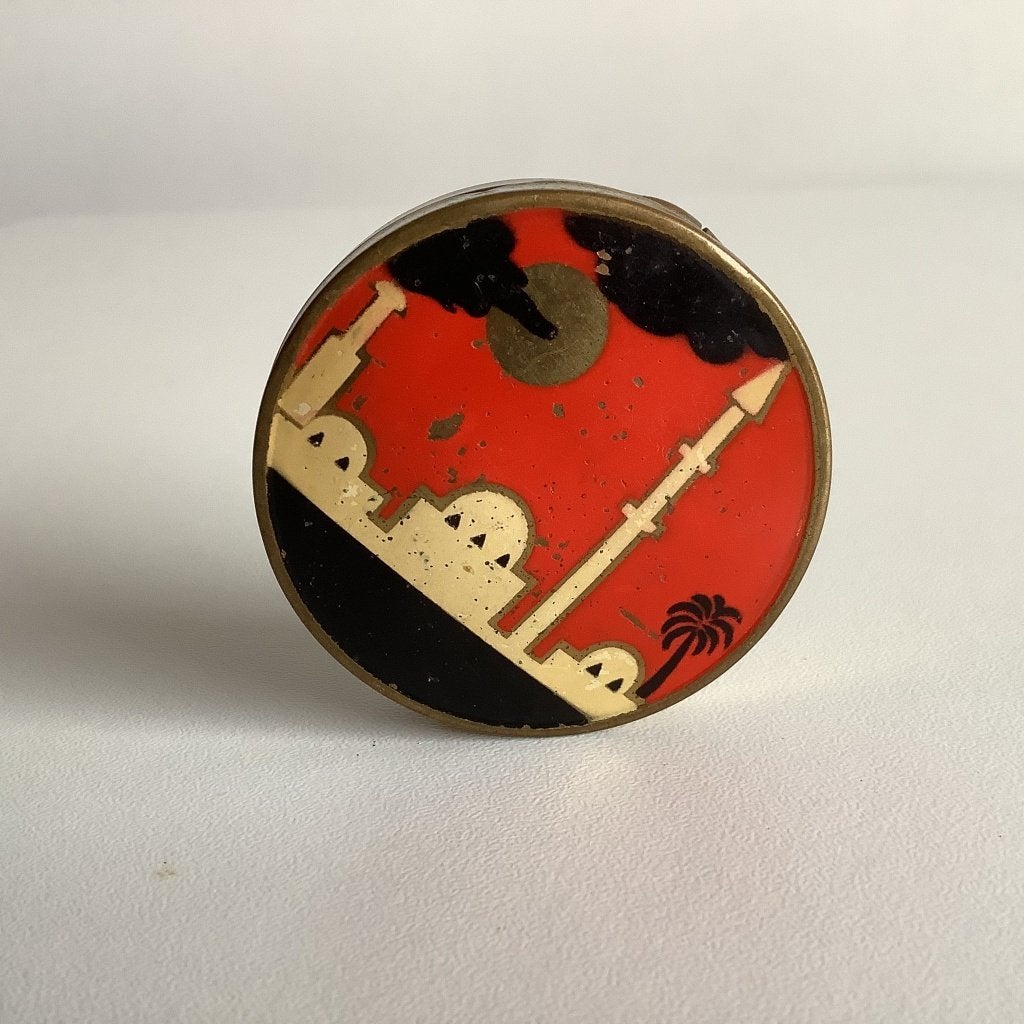 Rond art deco poederdoosje met oosterse scene, Antiek en Kunst, Ophalen of Verzenden