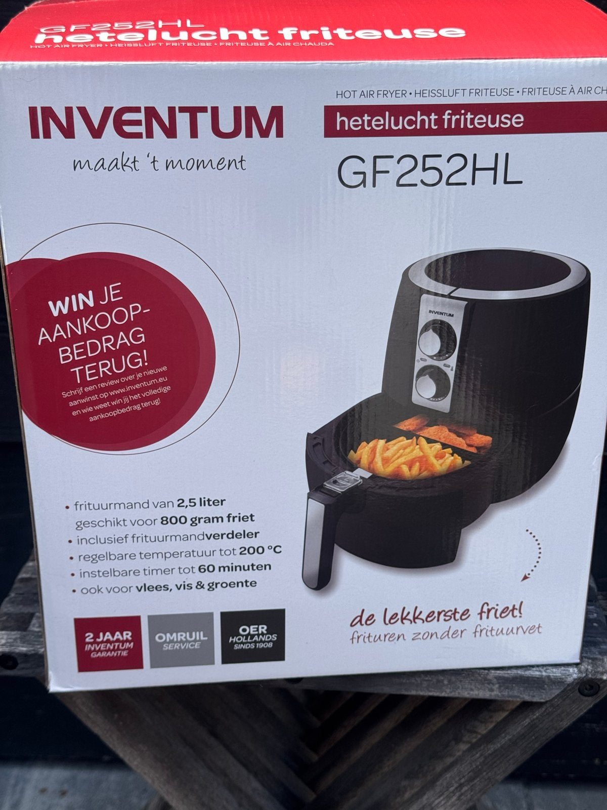 Inventum GF252HL Heteluchtfriteuse - 2.5L, 2 tot 3 liter, Ophalen, Zo goed als nieuw