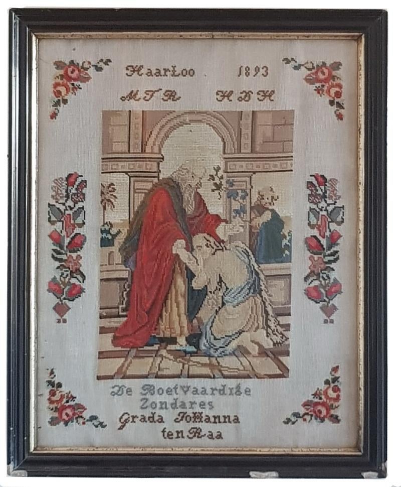Haarlo 1893 ten Raa - antieke geborduurde merklap - Borculo, Ophalen of Verzenden, 19e eeuw