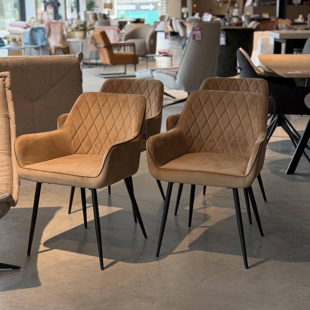 Luxury arm stoelen (4 stuks) velours taupe, Ophalen, Overige kleuren, Nieuw, Hotel chique