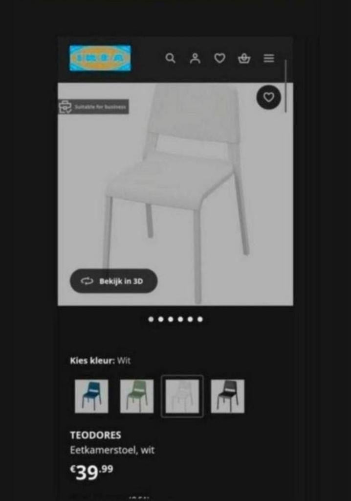 Witte eettafelstoelen ikea Teodores nieuw, Ophalen, Kunststof, Wit, Nieuw