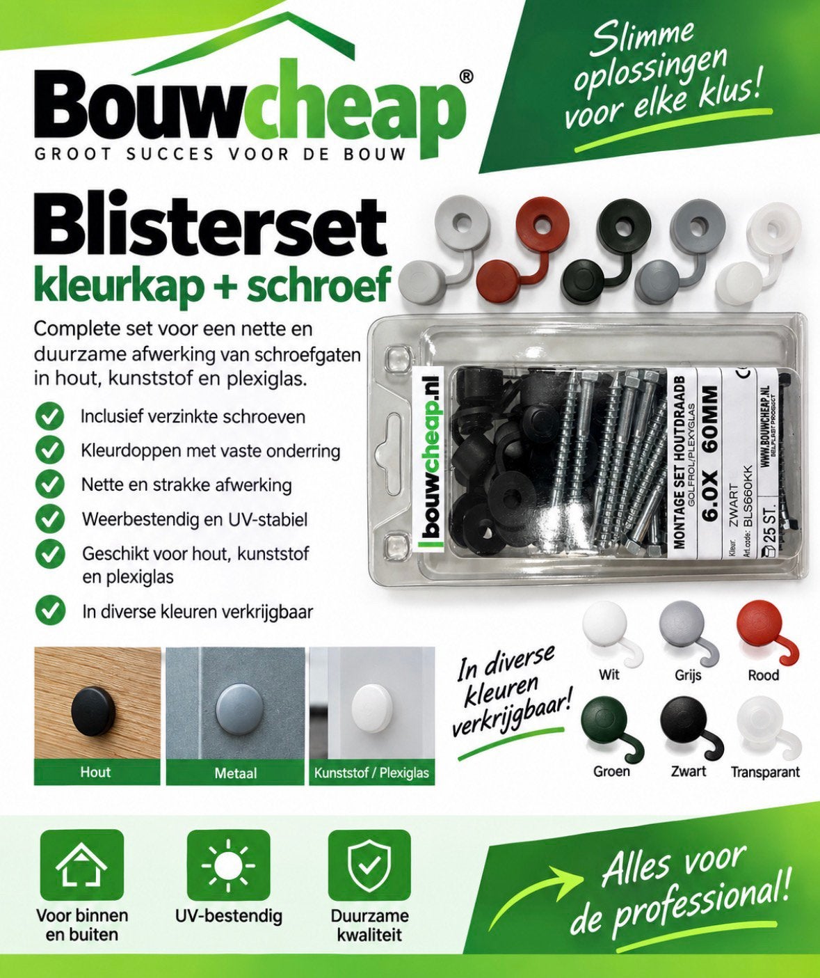 Kleurdoppen voor schroeven, Ophalen of Verzenden, Nieuw, Schroeven