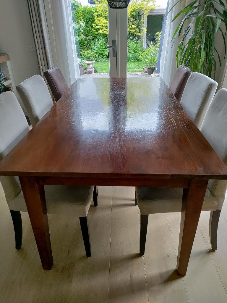 Teak houten eettafel 200 x 100, Ophalen, Gebruikt, Teakhout, 200 cm of meer