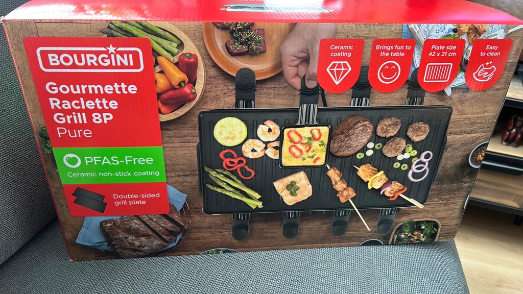 BOURGINI Gourmette Raclette Grill 8P Pure - Nieuw in doos, Ophalen, Nieuw, 8 personen of meer