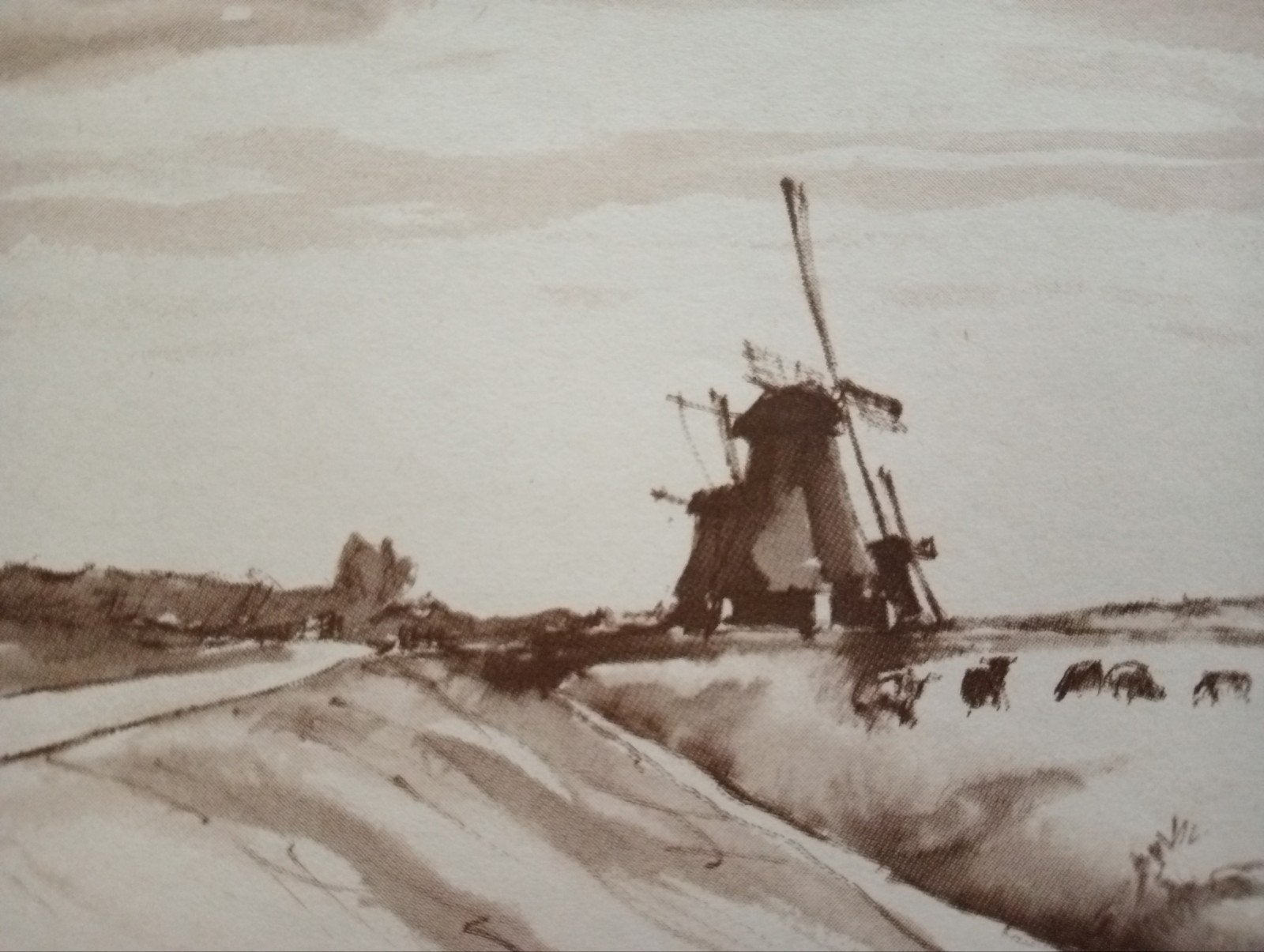 Schermer Offset Prent - Molenlandschap - 20 x 25 cm, Ophalen of Verzenden